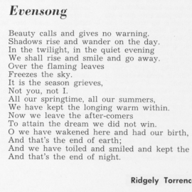 Ridgely Torrence, 1908/1959 Beauty calls and gives no warning...