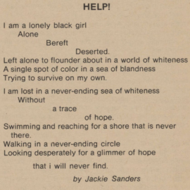 Jackie Sanders, 1971 I am a lonely black girl, Alone...