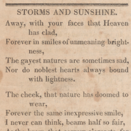 William Schenck, 1827 "Storms and Sunshine" Away with your faces that heaven has clad...